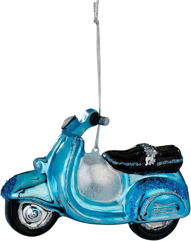 Inge-glas Adorno para árbol de Navidad de cristal, 11, 5 cm, figura de rodillo para colgar, pintada a mano, colgante para árbol de Navidad y decoración para árbol de Navidad, vehículos ciclomotor azul claro — Decoracion Navidad