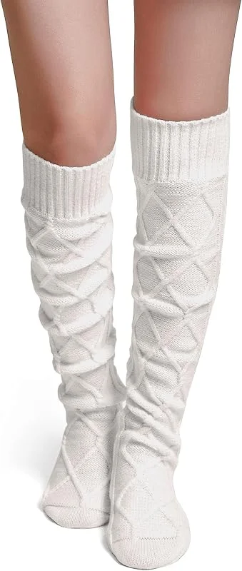 Becotal Calcetines gruesos y cálidos para mujer, calcetines altos por encima de la rodilla, calcetines altos con patrón trenzado, calcetines de invierno — Ropa Navidad