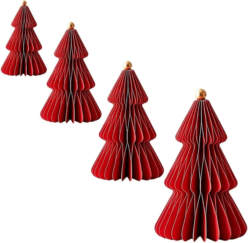 BDKMMS 4 árboles de Navidad de papel alveolado, decoración de mesa 3D, 15, 20, 25, 30 — Adviento y mesa