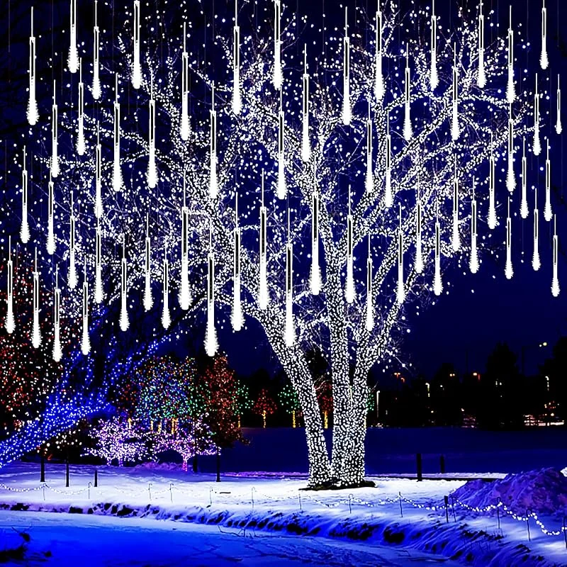 Kwaiffeo Luces Navideñas para Exteriores, 10 Tubos de Luces de Hadas de Lluvia de Meteoritos, Iluminación de Lluvia Impermeables para Halloween Ventana de Boda Decoración del día de Reyes Magos Blanco — Luces Navidad
