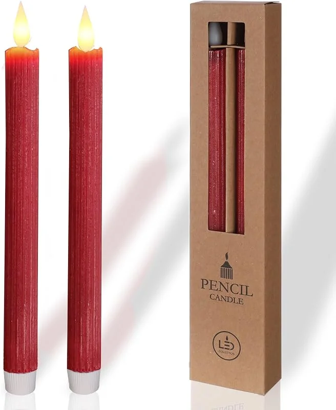 COMFORDER Set de 2 Velas LED con Llama Parpadeante, Cera Auténtica, Temporizador y Pilas (Rojo) — Cena a la luz de velas