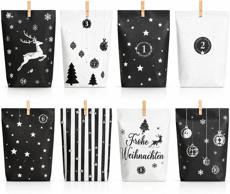Visita la tienda de TK Gruppe Timo Klingler Calendario de Adviento 2027 Juego de 24 bolsas – Navidad para manualidades y rellenar como bolsas de regalo con 24 pegatinas numéricas y grapas Mod.3 — Envoltorio regalo