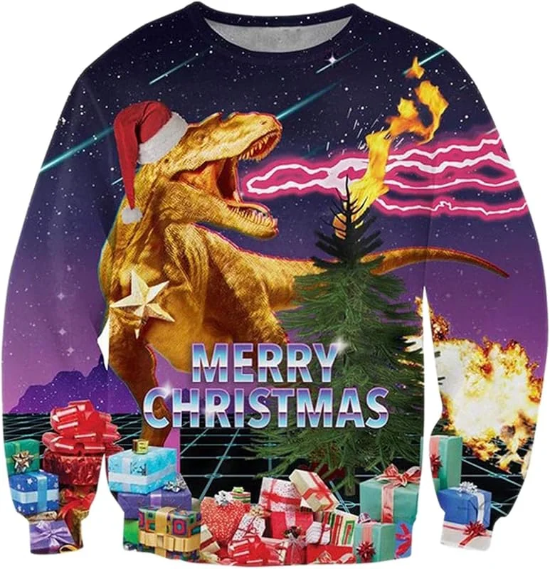 ALISISTER Unisex Ugly Christmas Jumper 3D Impreso Navidad Jersey Sudadera Divertida Suéter de Manga Larga Camiseta S-3XL — Ropa Navidad