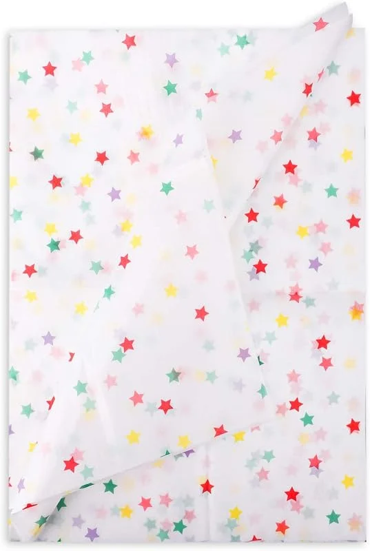 XIHIRCD 30 Hojas Papel de Seda Estrella, 50 x 35 cm Papel Seda Regalo Papel de Regalo con Patrón Estrella Colorido Papel de Seda Decorativo para Navidad, Boda, Fiesta de Cumpleaños, Manualidades — Envoltorio regalo