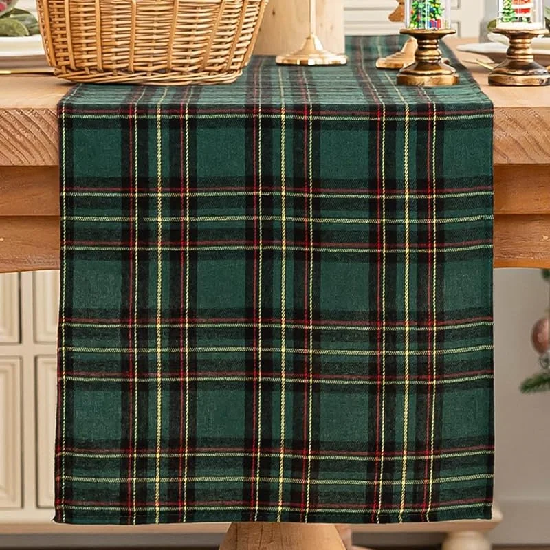 ViaElayu Camino de Mesa Navidad de Cuadros 40x140 Tartán Verde Centro de Mesa — Hogar y cocina