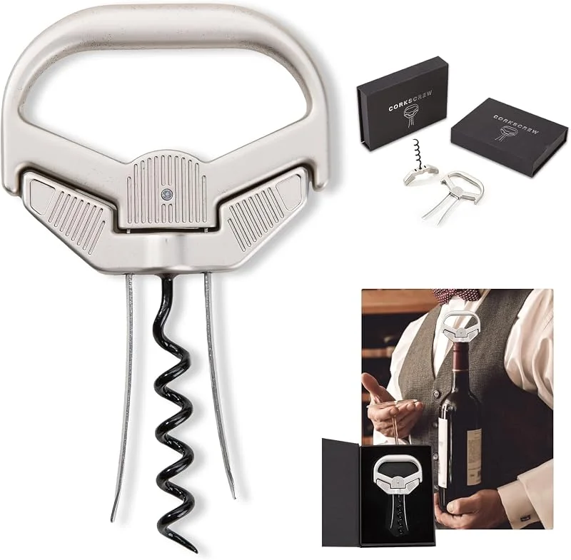 JIESIAO Ah So - Juego de abridor de vino con cortador de cápsulas, sacacorchos para vinos antiguos, sacacorchos de dos dientes, abridor de botellas de vino de acero inoxidable, juego de regalo para — Vino y mesa festiva