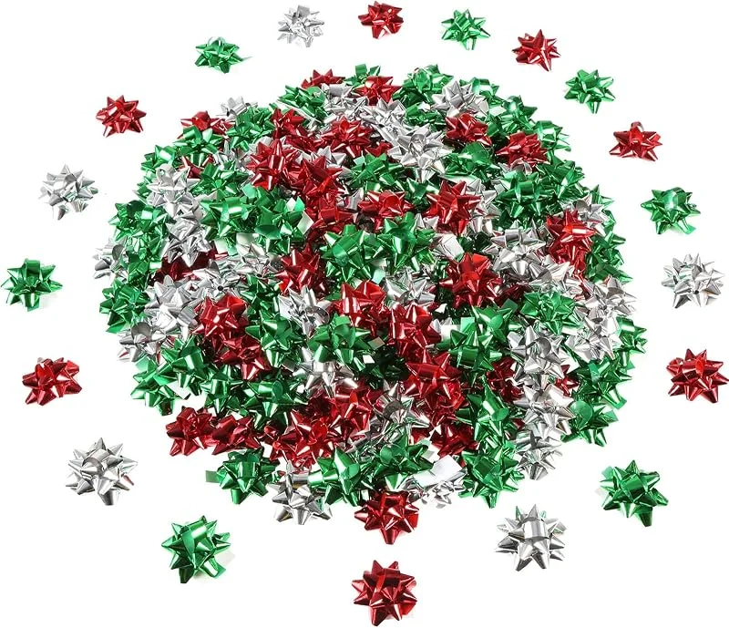 Tatuo 240 Piezas Mini Lazos de Envolver Regalo Lazos de Papel Metálico de Navidad Lazos de Regalo Autoadhesivos para Favores de Fiesta Navidad Cumpleaños (Color Navideño) — Envoltorio regalo