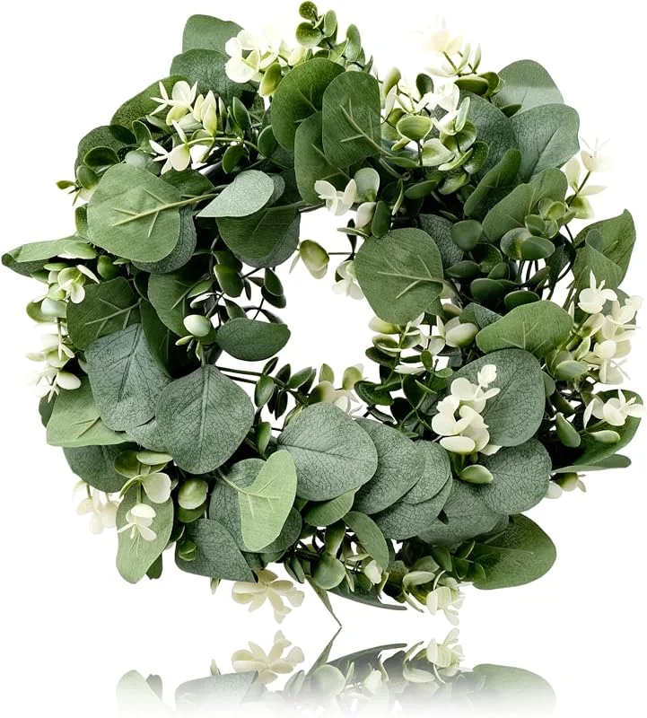 LTHERMELK Corona de eucalipto Artificial Decorativa para Colgar en la Puerta, Guirnalda de Hojas Verdes, Guirnalda de eucalipto Artificial para Boda, jardín, Pared, Patio, Fiesta, decoración — Decoracion Navidad