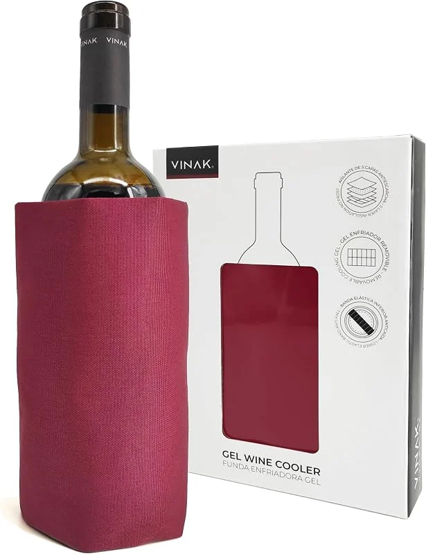 Visita la tienda de VINAK VINAK - Funda enfriadora de botellas de vino, Enfriador de vino con gel de calidad no-frost, Fabricada con 5 capas aislantes, Banda elástica inferior anticaída (Burdeos) — Vino y mesa festiva