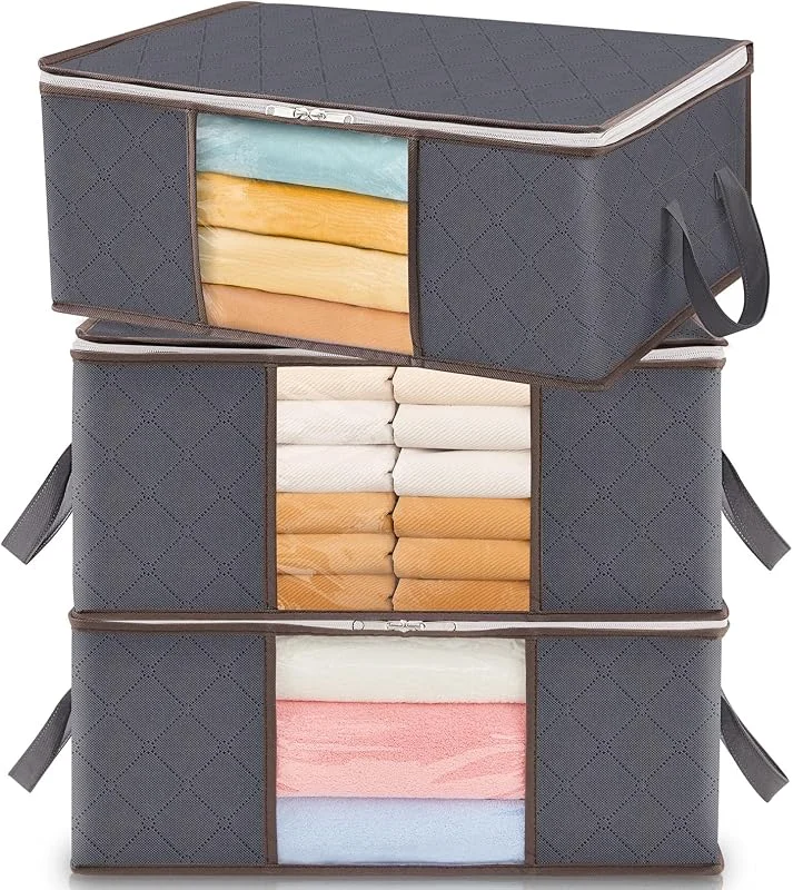 Visita la tienda de Lifewit Lifewit Cajas Almacenaje Ropa Plegable con Asa Reforzada, Organizador Armario de Tejido Resistente y Ventana Transparente, Bolsas para Guardar Ropa, Mantas, Gris, 35 L, 3 Piezas — Vino y mesa festiva