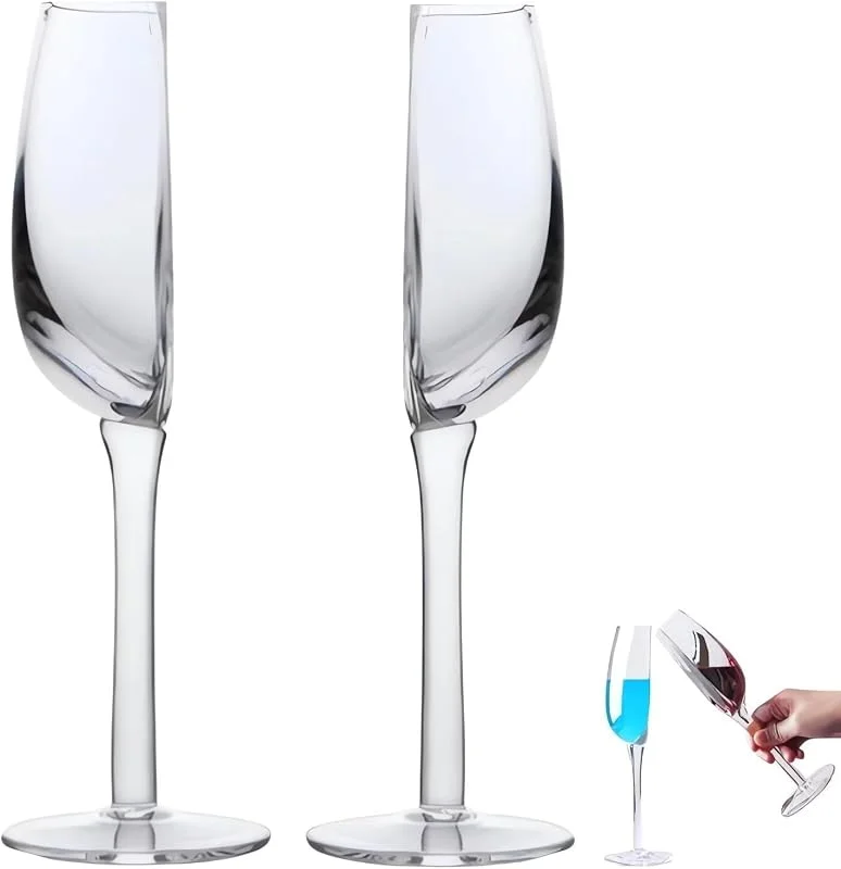 BOSENIYU Copa de media copa de vino, Divertida copa de vino reutilizable cortada a la mitad, copa de vino tinto semicircular de tallo largo. (2 piezas) — Vino y mesa festiva