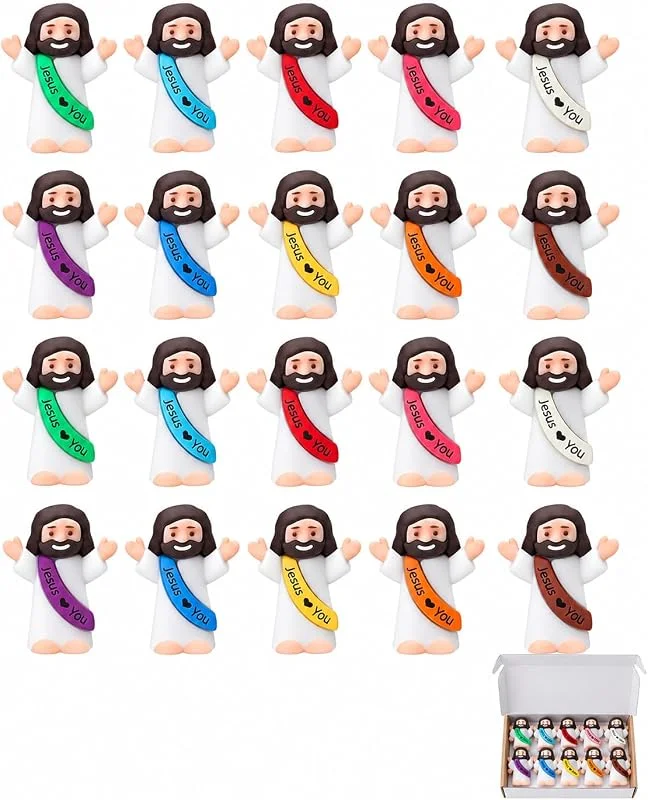 RAVNIX Mini Figuras de Jesús, 20 Unidades Compactas, Con Inscripción Bíblica. Seguridad Infantil y Uso Educativo para Escuela Dominical, Pesebre y Regalos de Pascua. — Decoracion Navidad