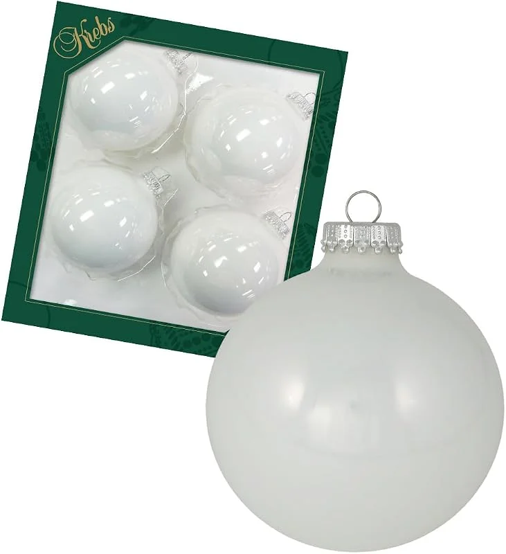 Krebs Glas Lauscha - Adornos para árbol de Navidad, bolas de Navidad - Caja con 4 bolas blancas de porcelana de cristal en un tamaño de 8 cm — Decoracion Navidad