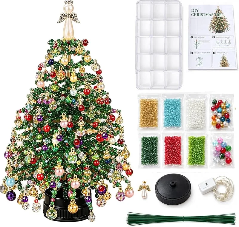 JINDANCL Kit Hacer Árboles Navidad Cuentas DIY, áRbol De Navidad Elegante Y Hecho A Mano Cuentas Y Adornos De Colores, Caja de almacenamiento, Un Excelente Para Amantes Las Manualidades — Decoracion Navidad