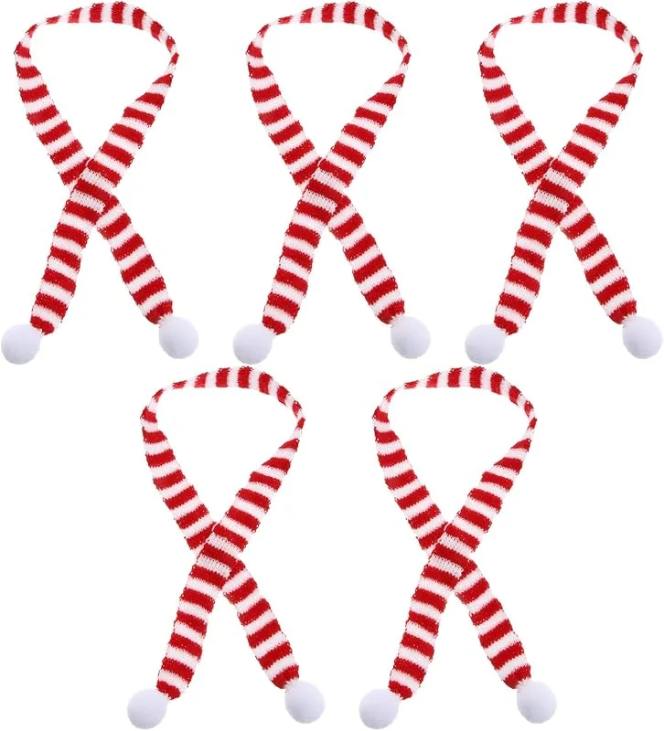 PRETYZOOM - Juego de 5 bufandas de lana para decoración de Navidad, color rojo y blanco a rayas (2 x 50 cm) — Ropa Navidad
