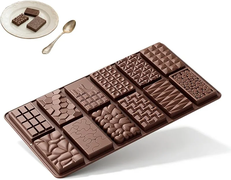 JIXLOUR Molde de chocolate de silicona 12 tabletas - Molde profundo ideal para Navidad, pralines y dulces DIY - Perfecto para hacer chocolate, pralines y frutas secas — Hogar y cocina