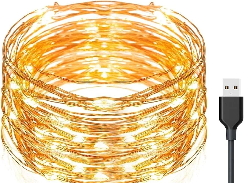 Exporee 20m Luces LED de cadena 200 Leds Usb Powered, Luces de alambre de cobre de hadas impermeables para valla Patio Jardín Árbol Fiesta de Navidad Boda, Blanco cálido — Luces Navidad