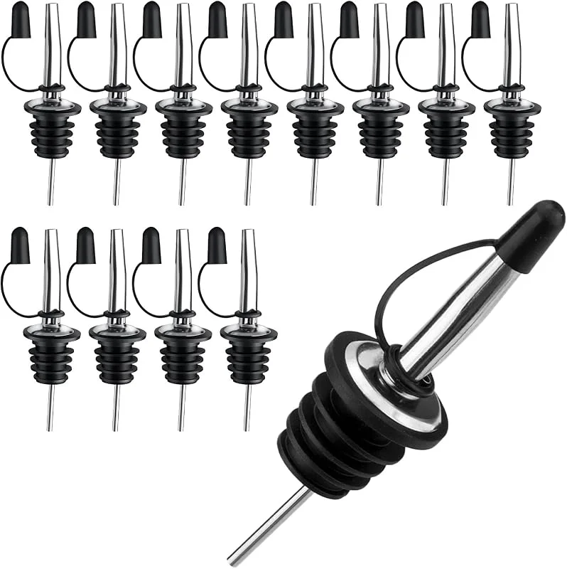 Ewwtrey 12 Piezas Vertedor de Acero Inoxidable, Taper Vertedores para Botellas, Dispensador Botella Vertedores Espíritu para Bebidas Cócteles Aceite de Oliva Jarabe Whisky — Vino y mesa festiva