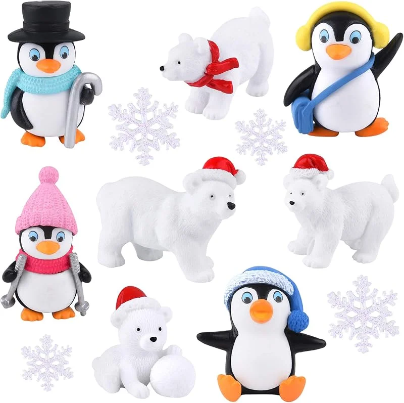 Visita la tienda de FEPITO FEPITO 12 Unids Resina de Invierno Pingüino Oso Polar Copos de Nieve Miniatura Figura de Juguete Mini Figuras de Navidad para DIY Jardín Decoración para el hogar Adornos de Navidad — Decoracion Navidad