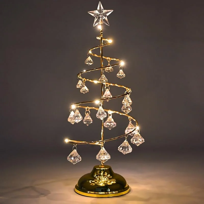 TSLBW Luces de Cristal para el Árbol de Navidad Árbol de Navidad de sobremesa 33cm Lámpara de Árbol de Navidad con LED y Colgante de Cristal Decoración Navideña de Sobremesa para el Hogar (Oro) — Decoracion Navidad