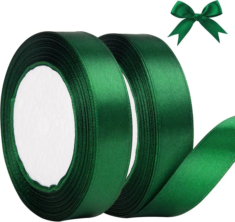 AWCIGG Cinta de Satén Verde 20mm x 44m, de Regalo, Raso, Navidad, Decorativa para Envolver Regalos, Boda, Lazo, Bautizos y Manualidades (22m, roll) — Envoltorio regalo