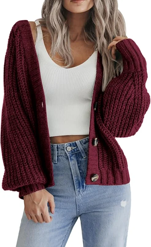 Visita la tienda de Hotouch Hotouch Cárdigan de Punto Mujer Corto Cuello en V con Botones Frente Abierto Suéter Elegante Casual Talla Top — Ropa Navidad