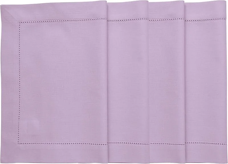 Solino Home Juego de 4 manteles individuales de tela, algodón y lino con vainica, 35, 5 x 48, 3 cm para el verano, color hielo lavanda — Hogar y cocina