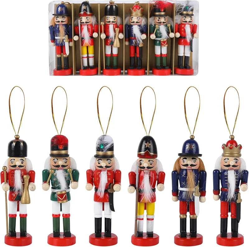 Jodsen 6 Piezas Figuras de Marionetas Soldado Cascanueces de Navidad de Madera, Adornos Colgantes para Hogar, Decoración Tradicional del Árbol, Regalo, 13cm — Decoracion Navidad