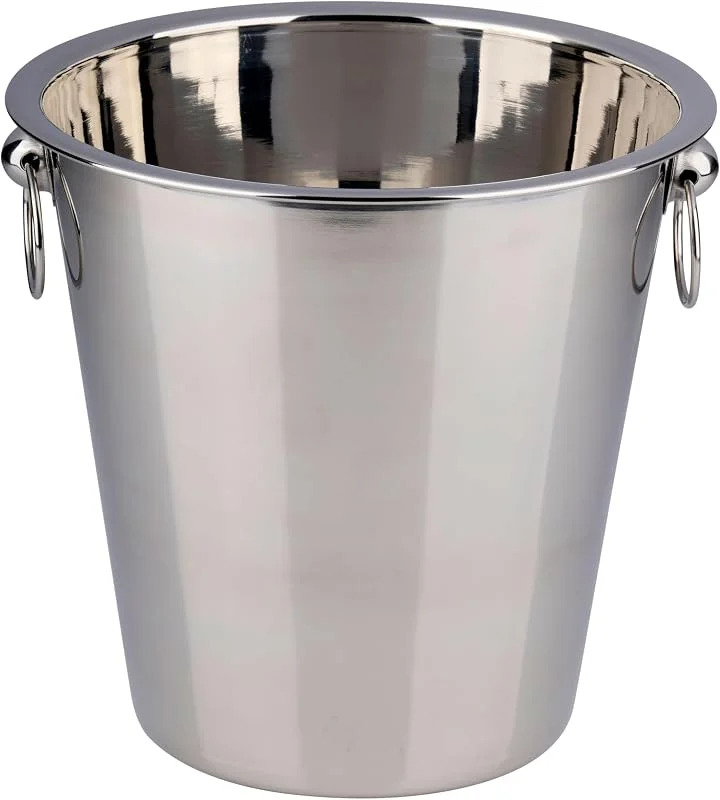 Bambelaa! Enfriador de champán de acero inoxidable grande brillante con asas de anillo, cubo enfriador de vino, enfriador de champán, enfriador de botellas, color plateado (diámetro aprox. 22 cm) — Vino y mesa festiva