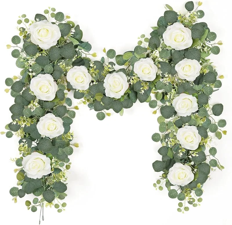 Artifolia Guirnalda de Rosas Flores Artificiales Eucalipto Plantas Decorativas 2x1, 8m — Decoracion Navidad