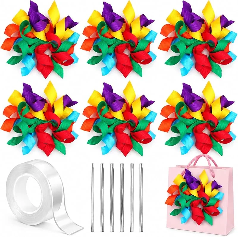 BIVYAX 6 Lazos de Regalo Autoadhesivos de Colores, Decoración para Bodas, Navidad, Envoltorios y Fiestas, con Cinta Doble Cara y Bridas — Envoltorio regalo