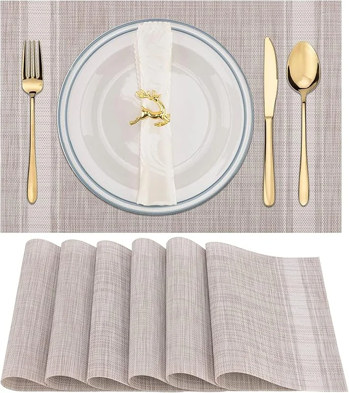 WUBAYI Juego de 6 manteles individuales resistentes al calor, resistentes a las manchas, antideslizantes, con aislamiento de vinilo, lavables, duraderos, elegantes para cocina, comedor — Hogar y cocina