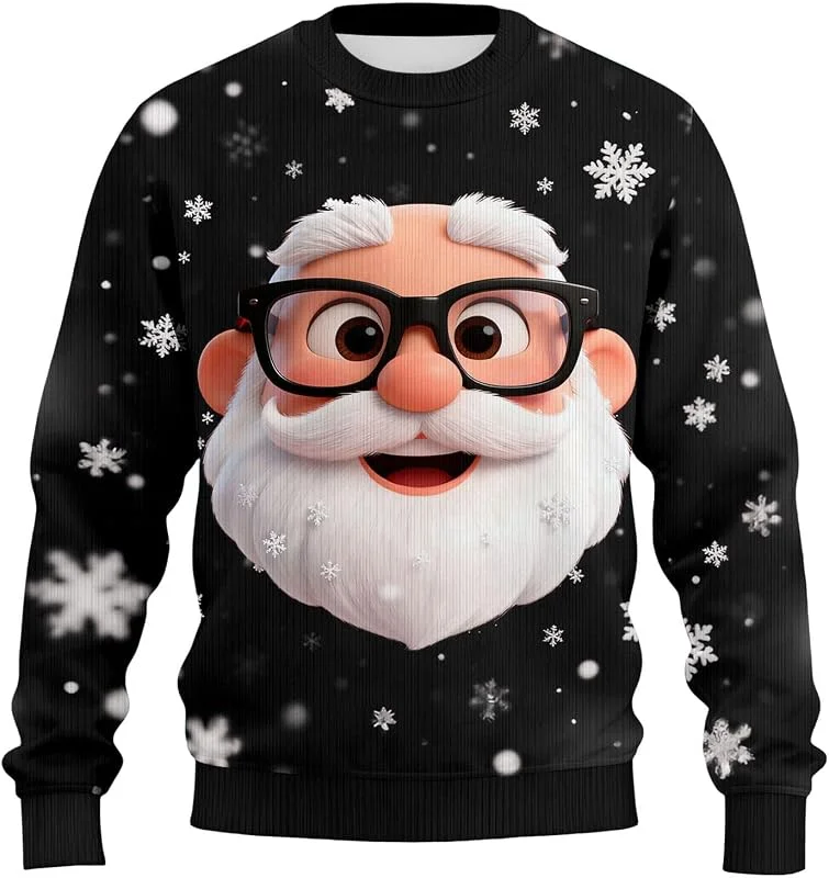 Genérico Jersey de Navidad para Hombre con impresión 3D, suéter de Papá Noel, Cuello Redondo, Suave, cómodo, Jersey de Punto, Individualidad, patrón lúdico, suéter de Navidad, Regalos navideños — Ropa Navidad