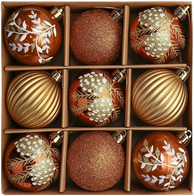 Visita la tienda de Valery Madelyn Valery Madelyn Bolas de Navidad Cobre y Dorado, Adornos de Bolas Plásticas Infrangibles, con Caja de Papel Kraft, para la Decoración del Árbol de Navidad (Juego de 9, 6cm) — Decoracion Navidad