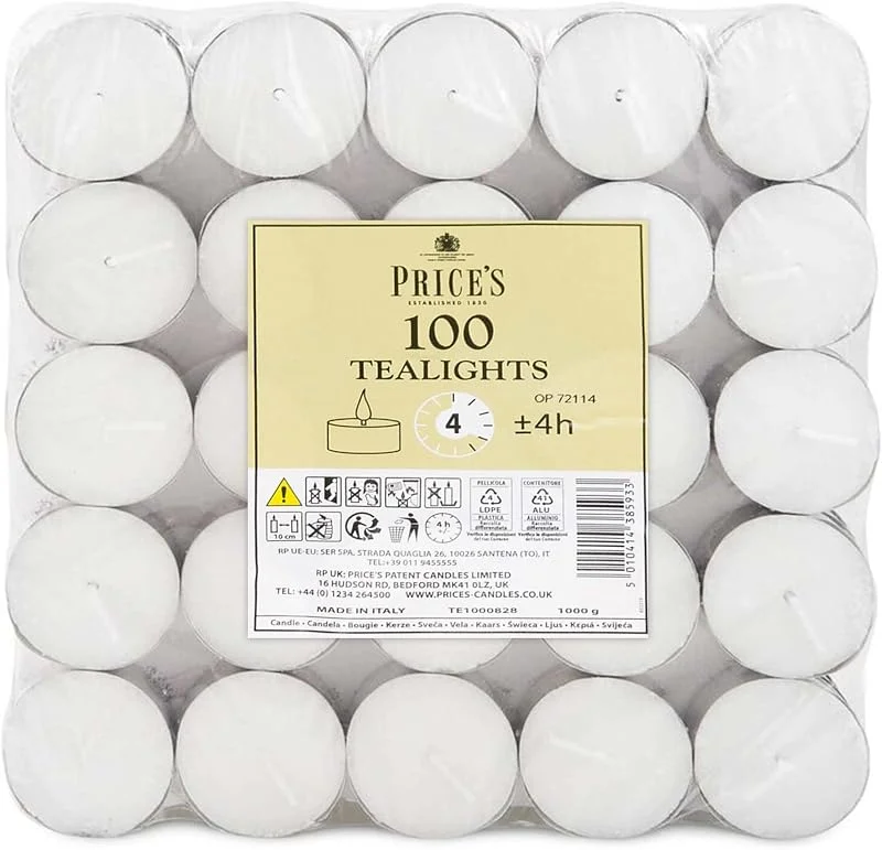Price's Candles - 00 velas de té de 4 horas, veganas y kosher, velas de té sin aroma de larga duración para uso diario, ideales para uso diario, quemadores de cera derretida y calentadores — Cena a la luz de velas