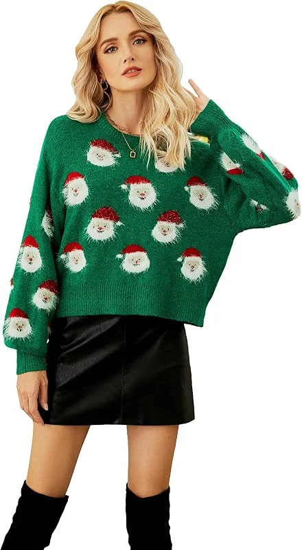 LUBOT Suéter de Navidad Feo para Mujer, Mezcla de acrílico Suave, Lindo, Esponjoso, Divertido, Invierno, Vacaciones, Fiestas, suéter de Punto — Ropa Navidad