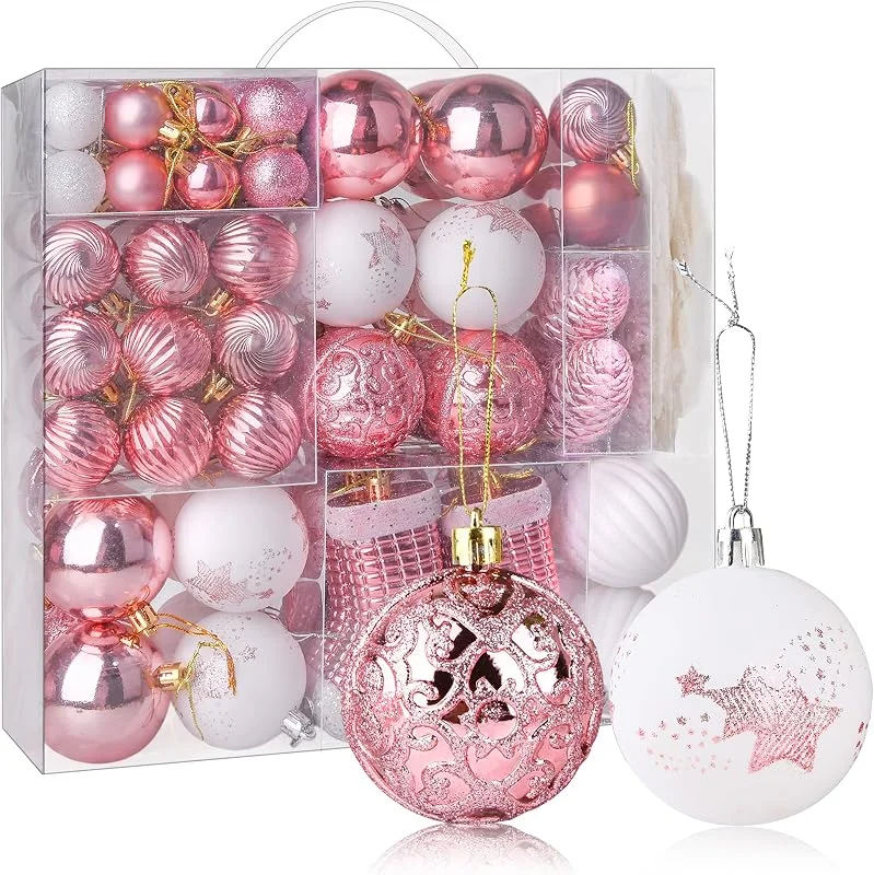 PIIDUOO Bolas Navidad Grandes Rosa Blancas Adornos Arbol Navidad Decoracion Navidenos Mate, Set 114pcs — Decoracion Navidad