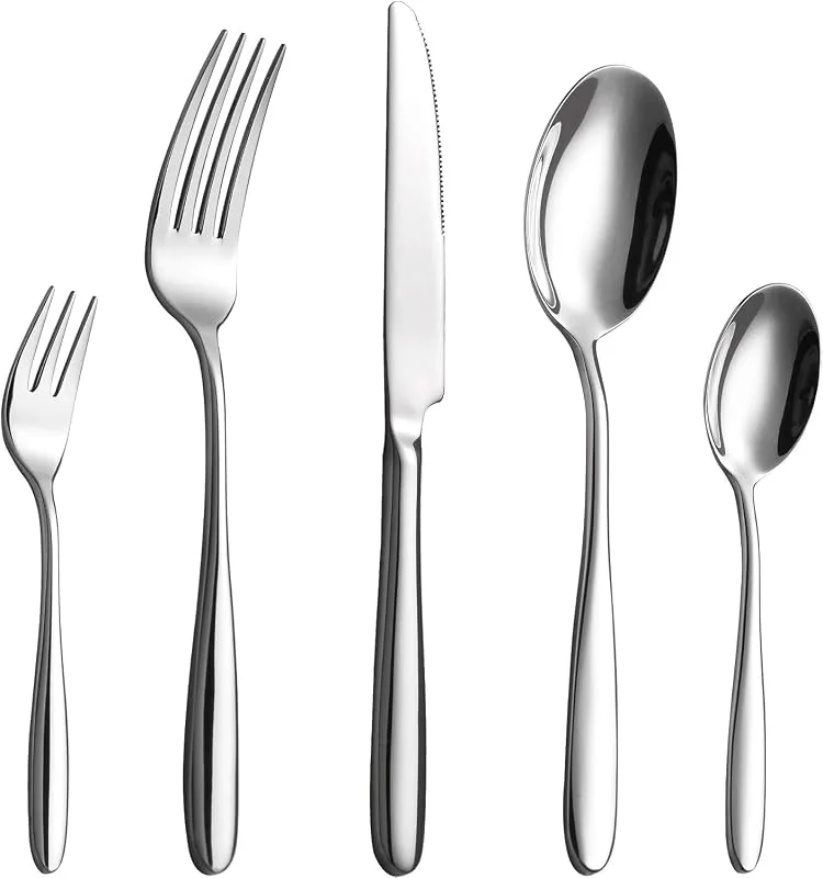 Visita la tienda de Velaze Velaze Juego de Cubiertos, Cubertería de Acero Inoxidable 18, 10 Vajilla para 12 Personas, 12 Cuchillos de Mesa, 12 Tenedores, 12 Cucharas, 12 Tenedores de Postre y 12 Cucharas de Té, Plata(60 Piezas) — Adviento y mesa