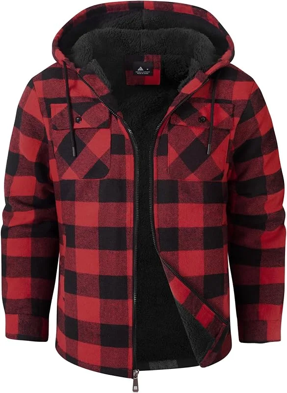 SwissWell Hombres Camisa Chaqueta Cuadros de Franela a Cuadros Gruesos Forro Felpa Casual Forrado Hombres Sudadera Capucha Chaqueta Invierno — Ropa Navidad