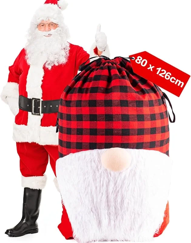 HONGCI Saco de Navidad jumbo extragrande de 31.5 x 49.6 pulgadas, bolsa de regalo de Navidad de gran tamaño, reutilizable, saco de Papá Noel, bolsa de tela para almacenamiento de juguetes, bolsa gigante para — Envoltorio regalo