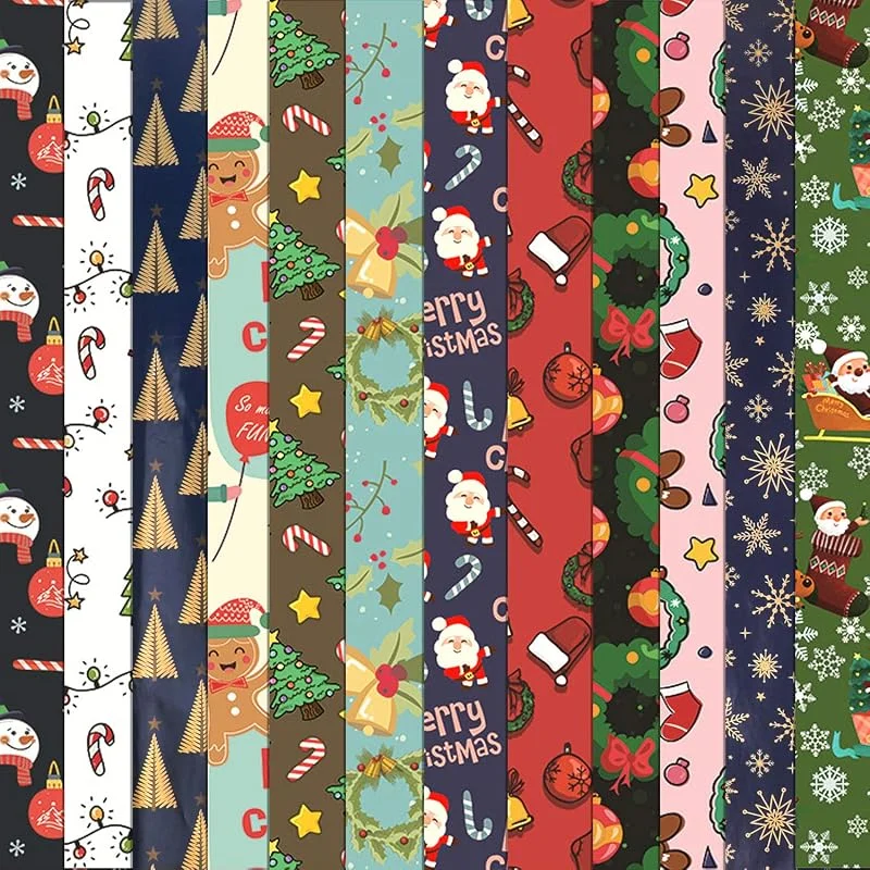 HOWAF Papel Regalo Navidad, 12 Hojas Papel de Regalo Navidad Rollo Grande, Papel Envolver Ragalo Navidad Papel de Regalo Infantil, 70 cm x 50 cm, Rojo, Blanco, Verde Azul — Envoltorio regalo