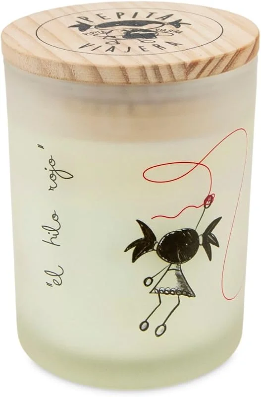 PEPITA VIAJERA Vela Aromática de Soja con Tapa de Madera, Hilo Rojo del Destino, Regalo Original para Pareja, Mujer, Profesoras, Amistad, Vela Decorativa para Hogar y Momentos de Relax. — Cena a la luz de velas