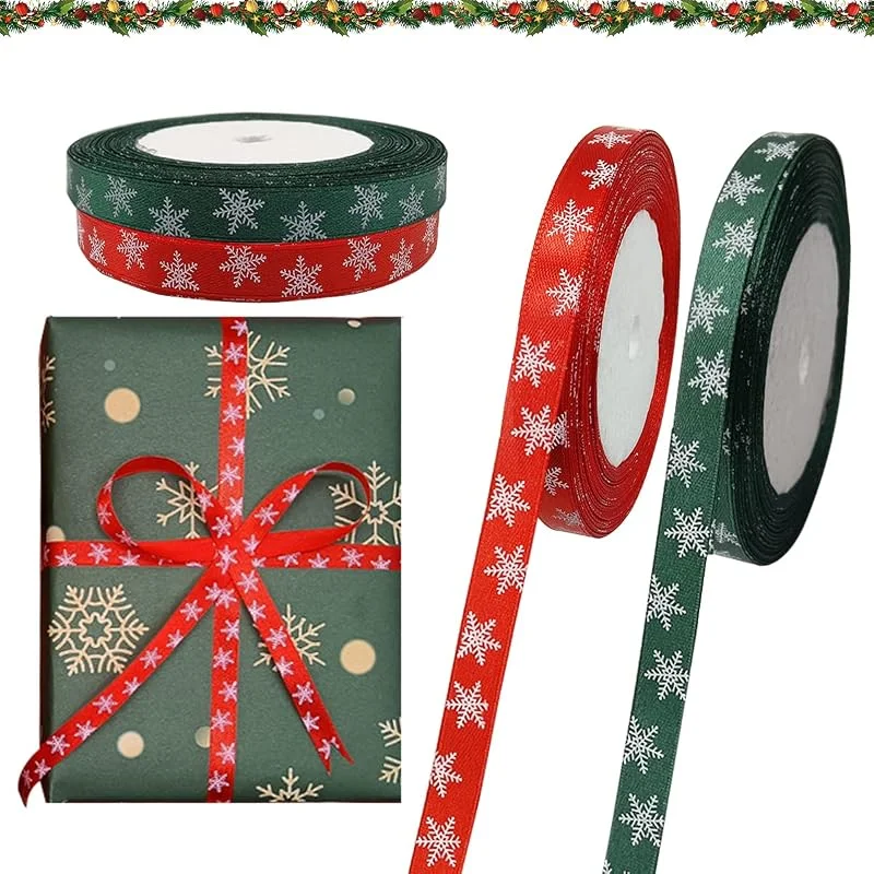 QIMMU 50 Yards Cintas Navideñas, Cinta Regalo Navidad, Cinta Raso Navidad, Cintas Lazos Navideñas para Regalos Decorativos, Flores o Artesanías — Envoltorio regalo