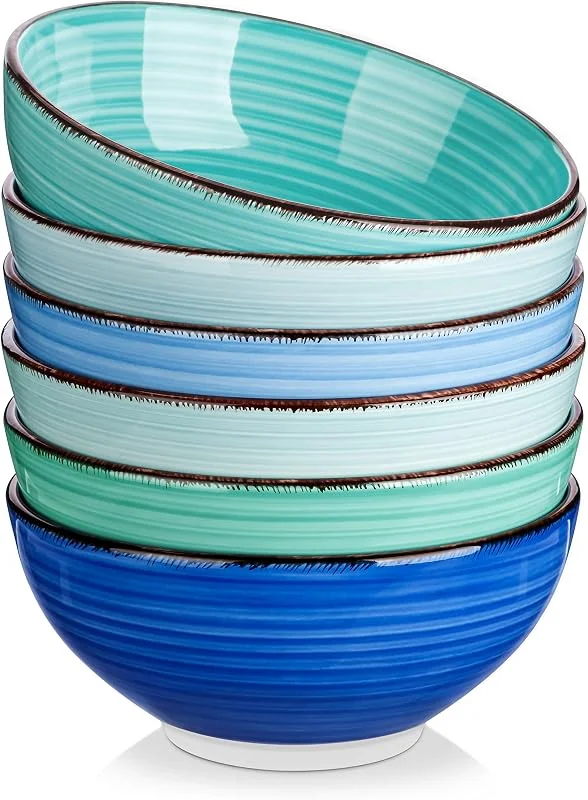 Visita la tienda de vancasso vancasso Bonita 6 Cuencos de Cereales, 820 ml, Pintados a Mano de Estilo Azul Colores, Cuencos de Sopa de 16.3 cm, Juego de Tazones de Cerámica para Desayuno, Pasta, Ramen, Lavavajillas y Microondas — Adviento y mesa