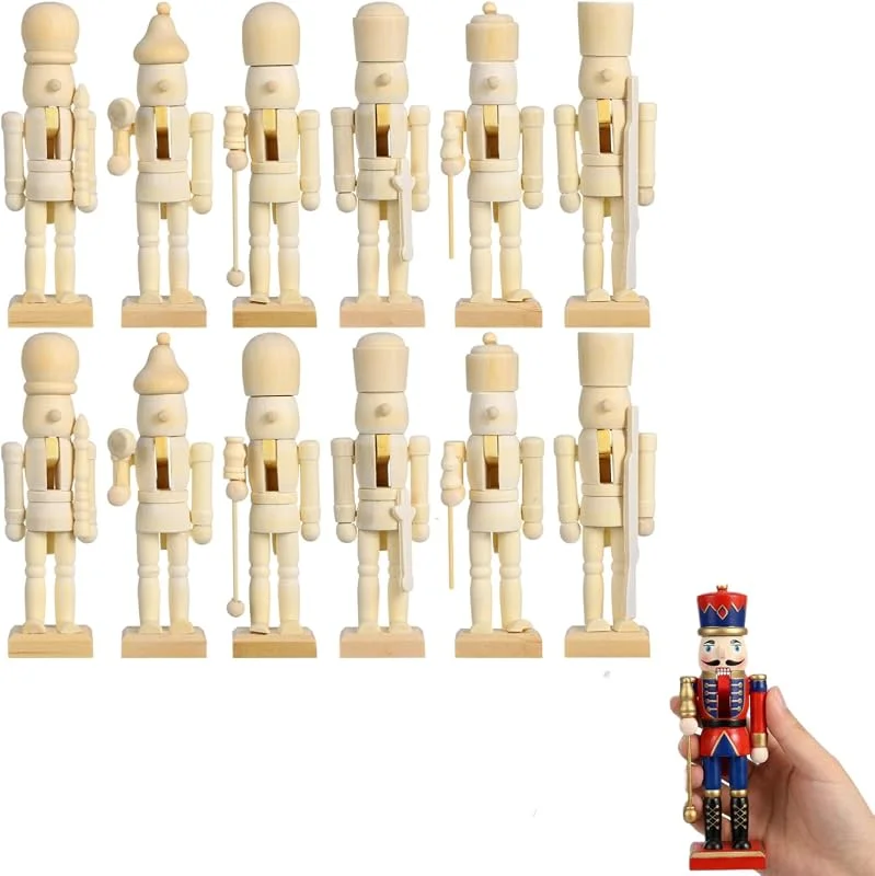 Veemoon 12 adornos de cascanueces sin pintar, figuras de soldado de Navidad, decoraciones creativas para uso doméstico en interiores — Decoracion Navidad