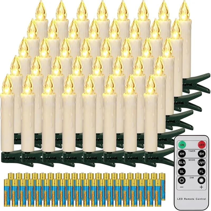 Visita la tienda de FREEPOWER FREEPOWER 40 Velas LED para árbol de Navidad con Mando a Distancia Temporizador Parpadeantes, Blanco Cálido, Velas para Navidad, Funciona con Pilas, Interior y Exterior Impermeable（Incluye 40 pilas） — Luces Navidad