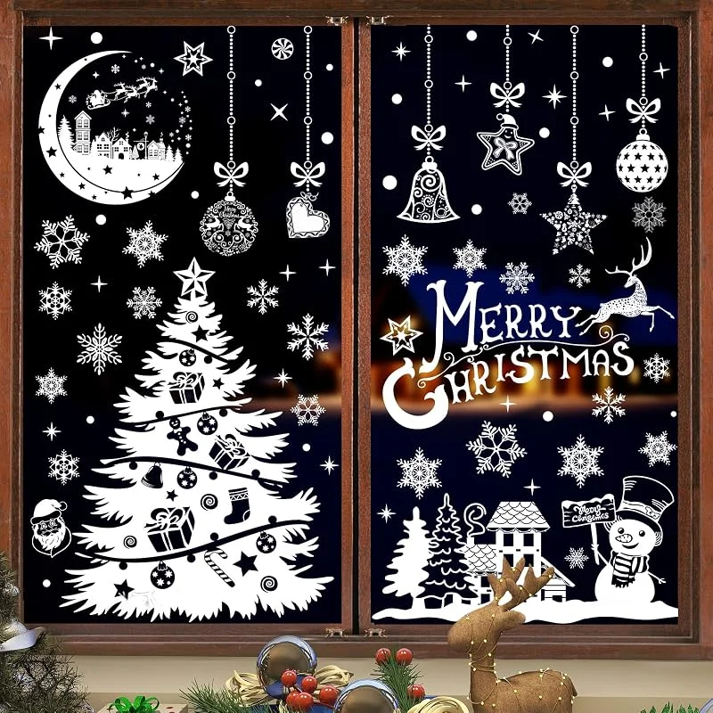 Visita la tienda de Nepfaivy Nepfaivy Pegatinas Navidad Ventana, 202Pcs Vinilos Navidad Reutilizable PVC — Envoltorio regalo
