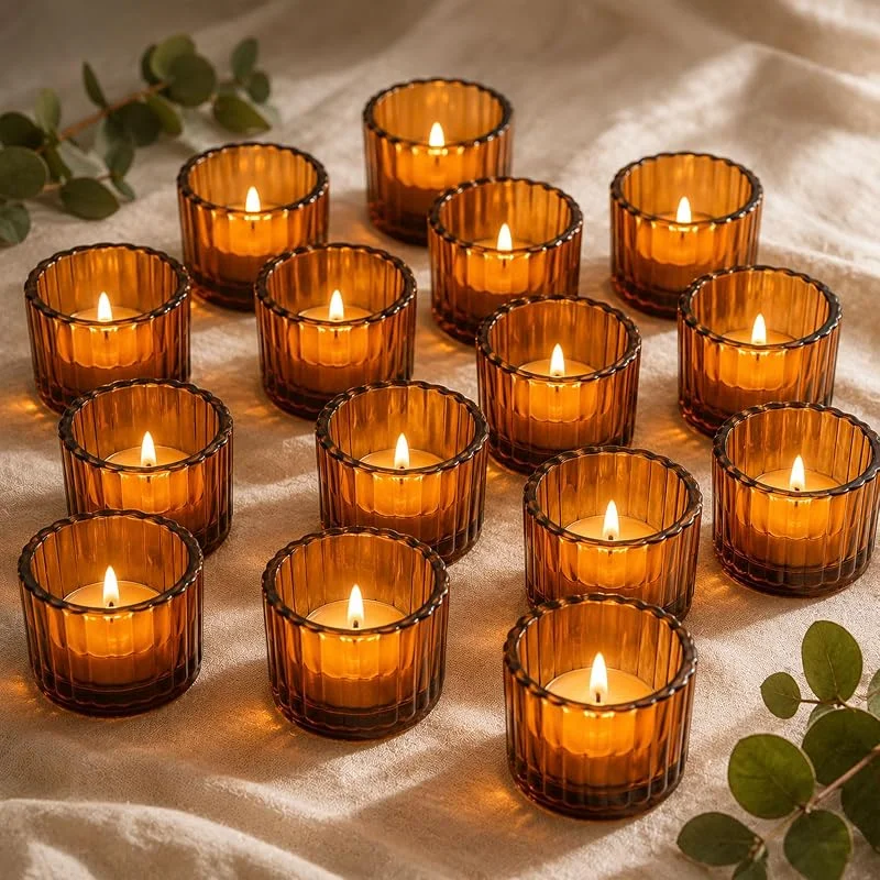 DELAESI 15 portavelas de cristal, pequeños vasos para velas de té, estilo vintage — Cena a la luz de velas