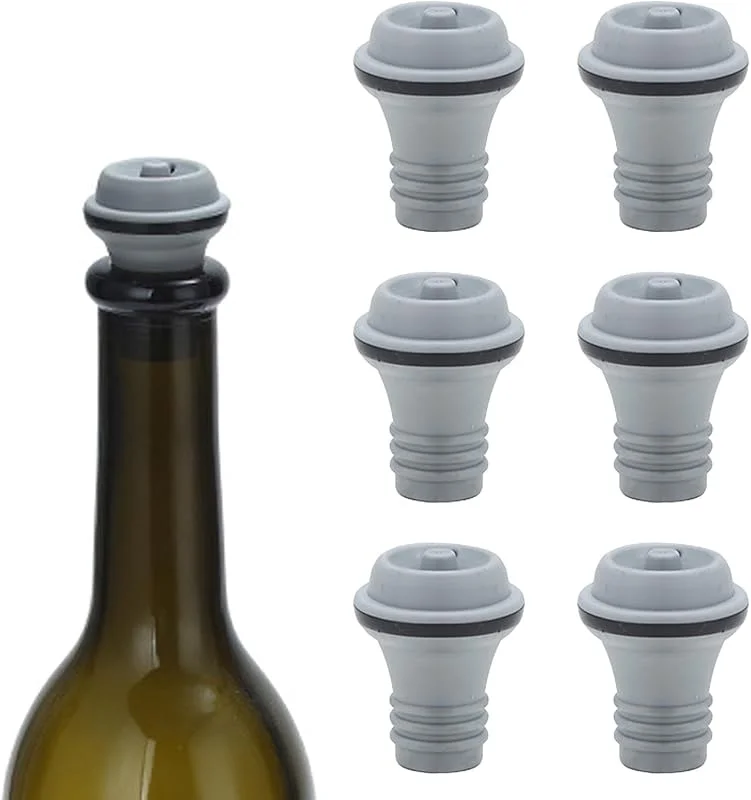 POHOVE 6 tapones para botellas de vino, tapón de vino, tapones de vino para botellas de vino, tapones de vino, a prueba de fugas, conserva el sabor y la frescura del vino (color: gris) — Vino y mesa festiva