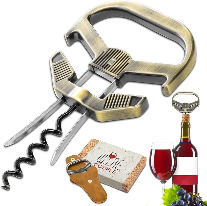 LUCYLANKER Ah So Abridor de Botellas de Vino, Sacacorchos para Vinos Antiguos con Funda de Piel Portátil, Extractor de Corcho de Dos Puntas, Regalo Ideal para Amantes & Conocedores de Vinos (Bronce1) — Vino y mesa festiva